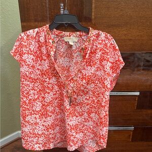 Michael Kors Coral and White Floral Short Sleeve Blouse